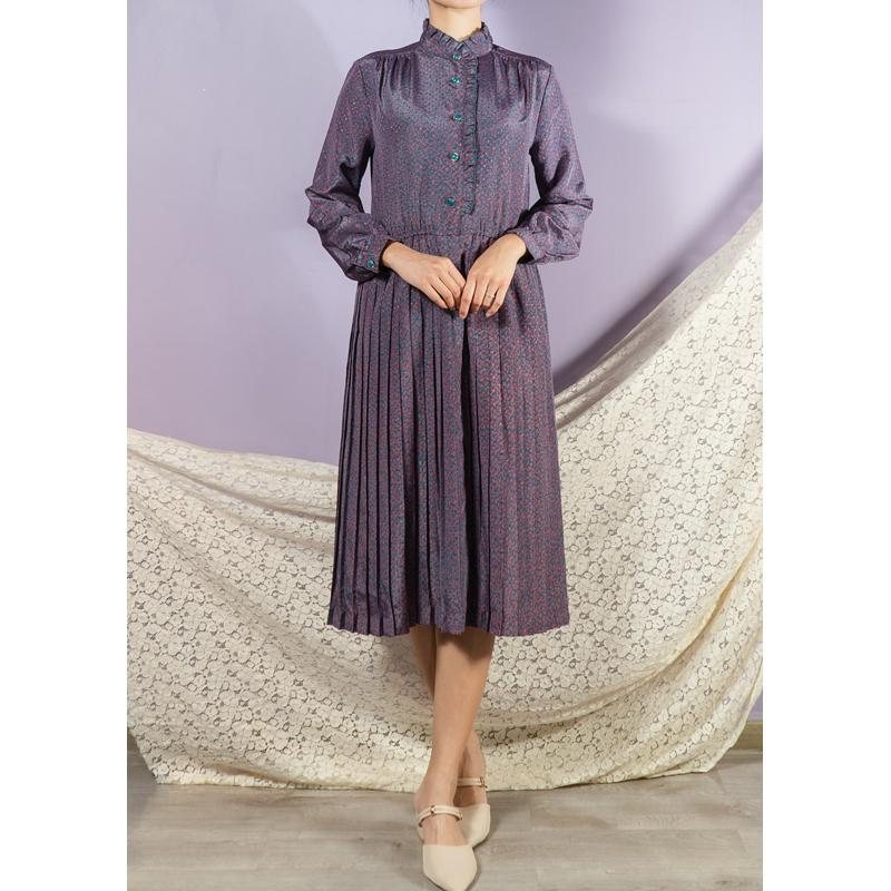 Vintage Japanese Abstract Pattern Ruffle Collar Pleated Long Sleeve Dress(MT1608-136)
