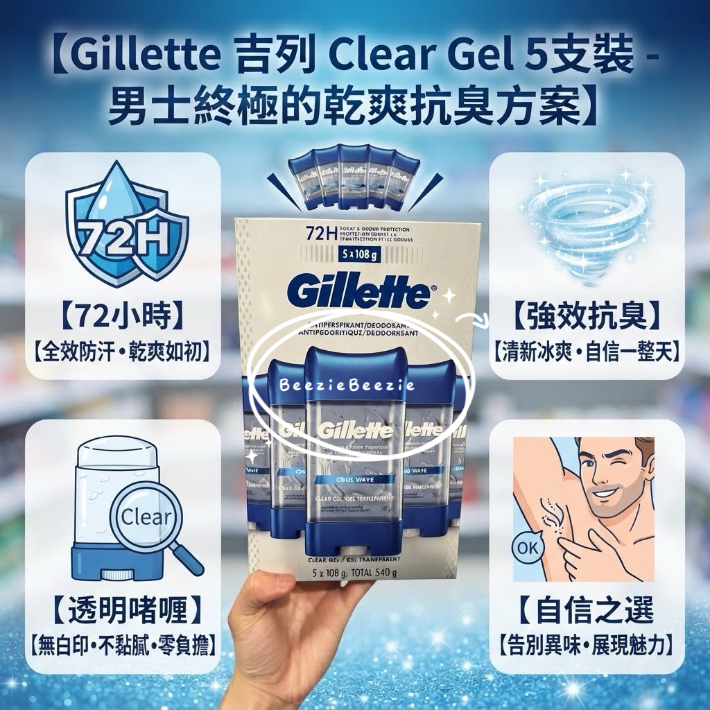 (預購 - 10月23日截單) Gillette 男士止汗劑 (108g x 5)