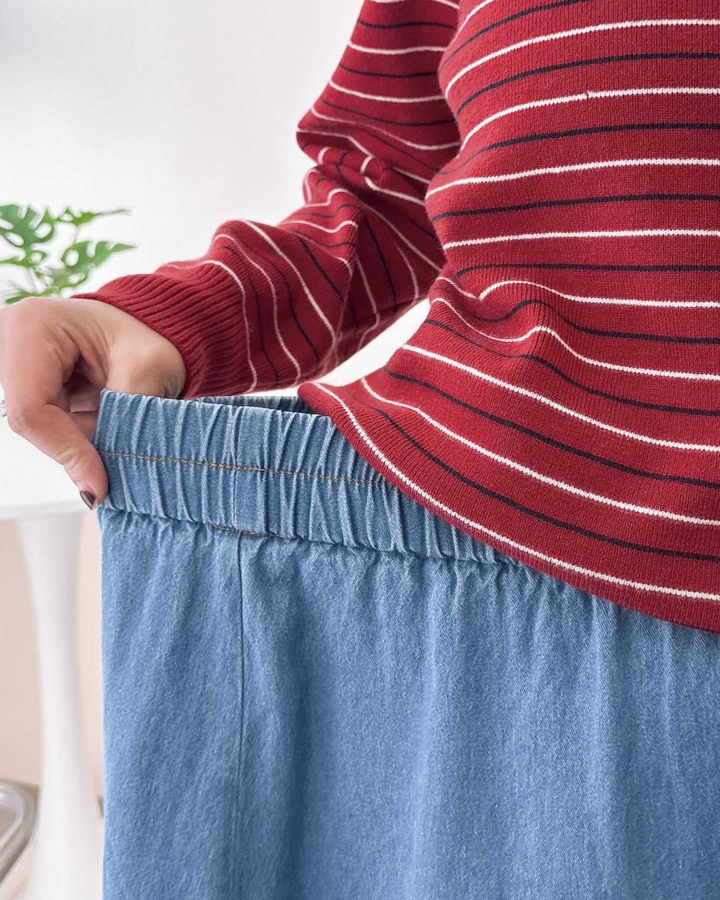 拼格仔布Ruffle牛仔半截裙 