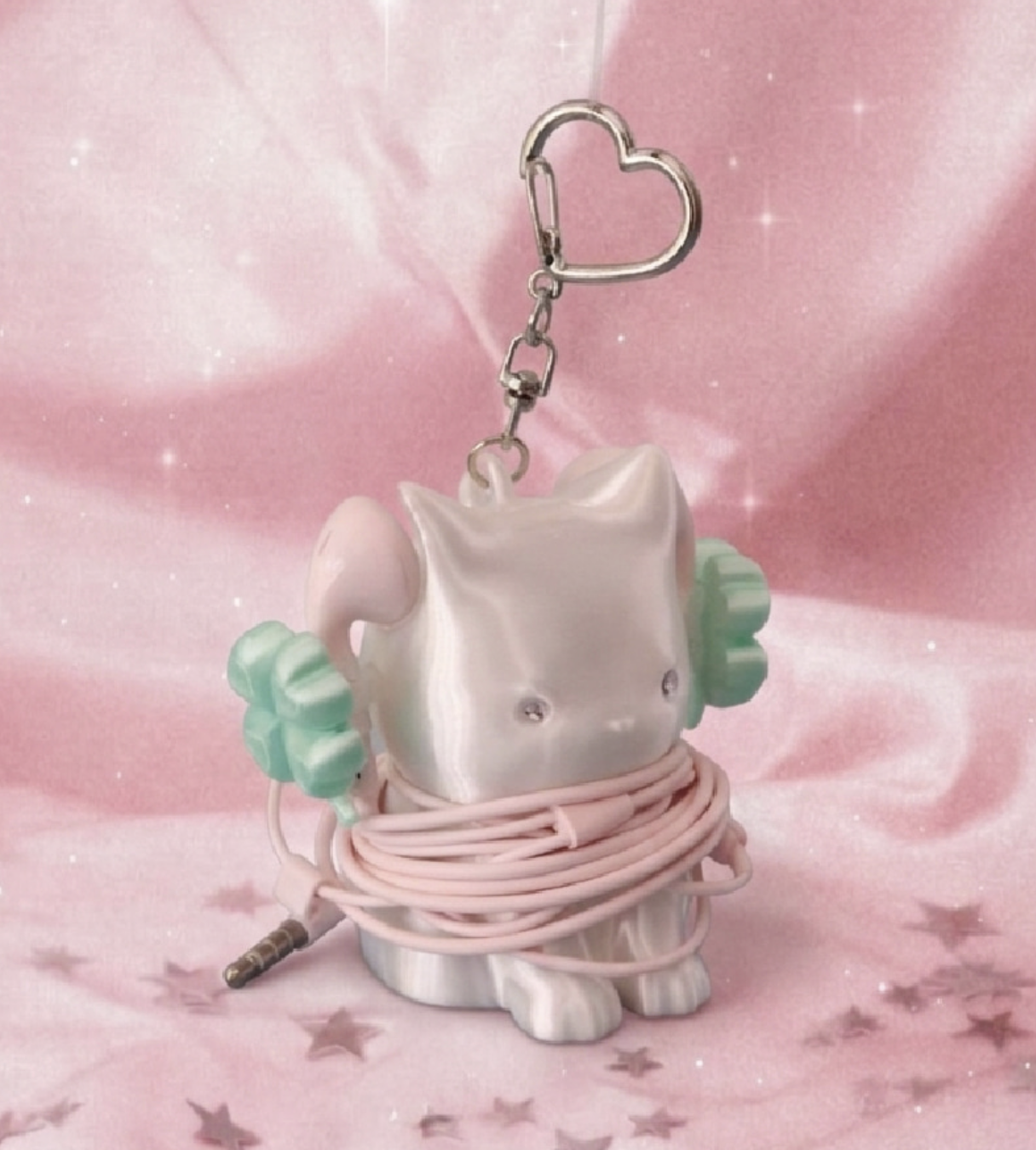 韓國小眾品牌 46month 小貓 耳機線收納 心型 鎖匙扣｜Cat Cable Keyring