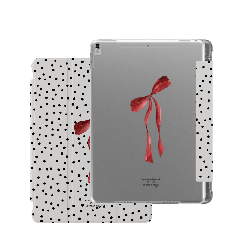 【Rosé Parisien Bow with Dots】透明磨砂書本式 iPad Case