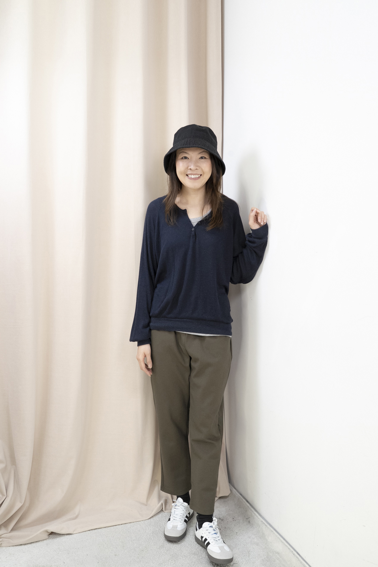 輕軟薄窩夫格紋半開胸上衣（藍色）