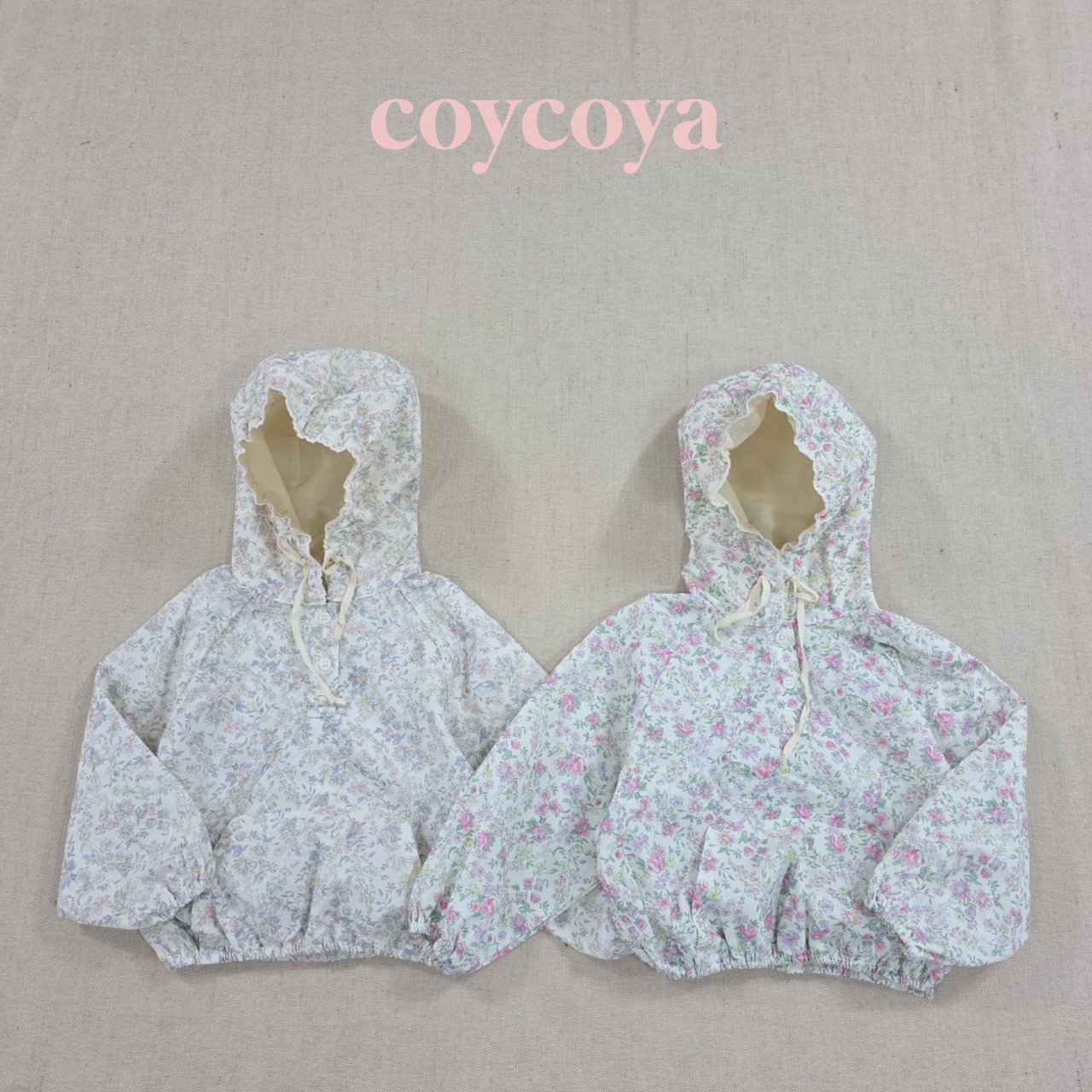 🌸預訂 韓國直送🌸🇰🇷COYCOYA兩色蕾絲花邊碎花連帽上衣