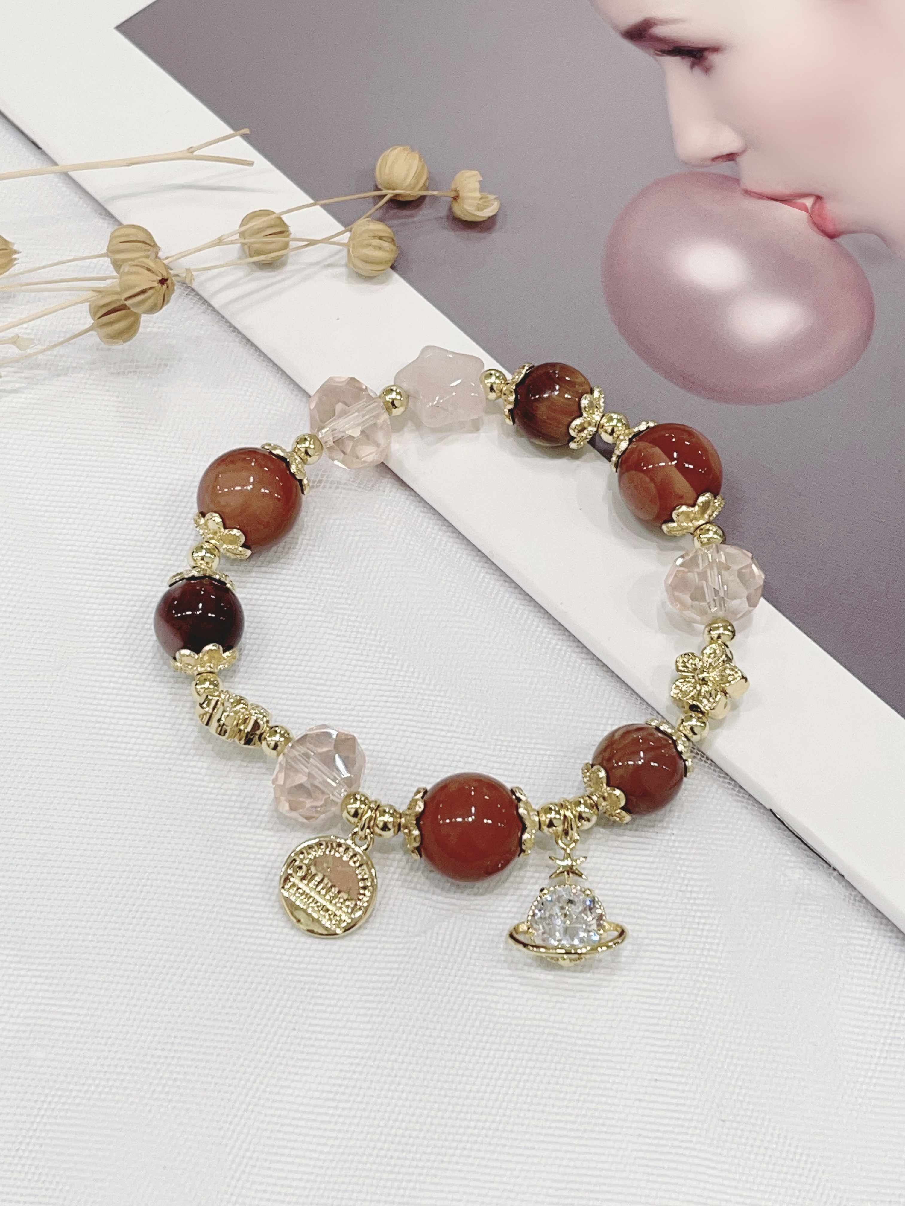 🌌 阿拉善玛瑙 × 星空吊饰手串 Alxa Agate & Starry Charm 