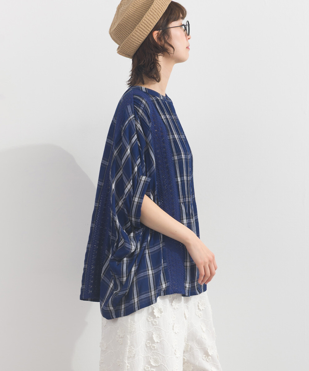 LP - 人造絲縐紗襯衫 (藍色格紋)
