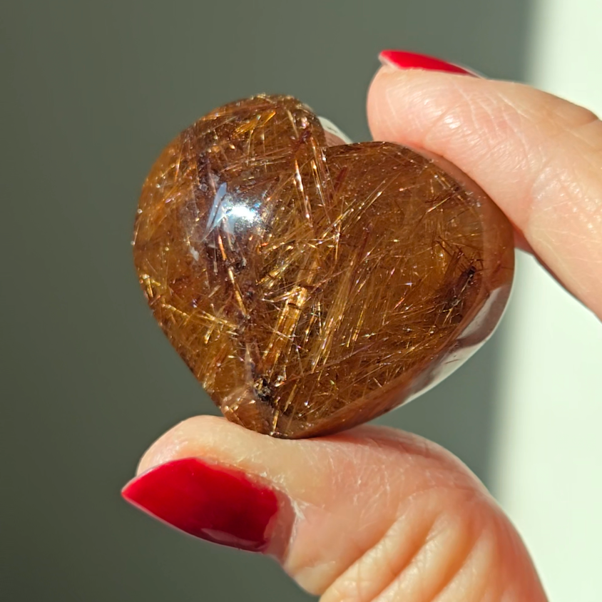 Golden flower rutiles in smoky quartz heart - RT687