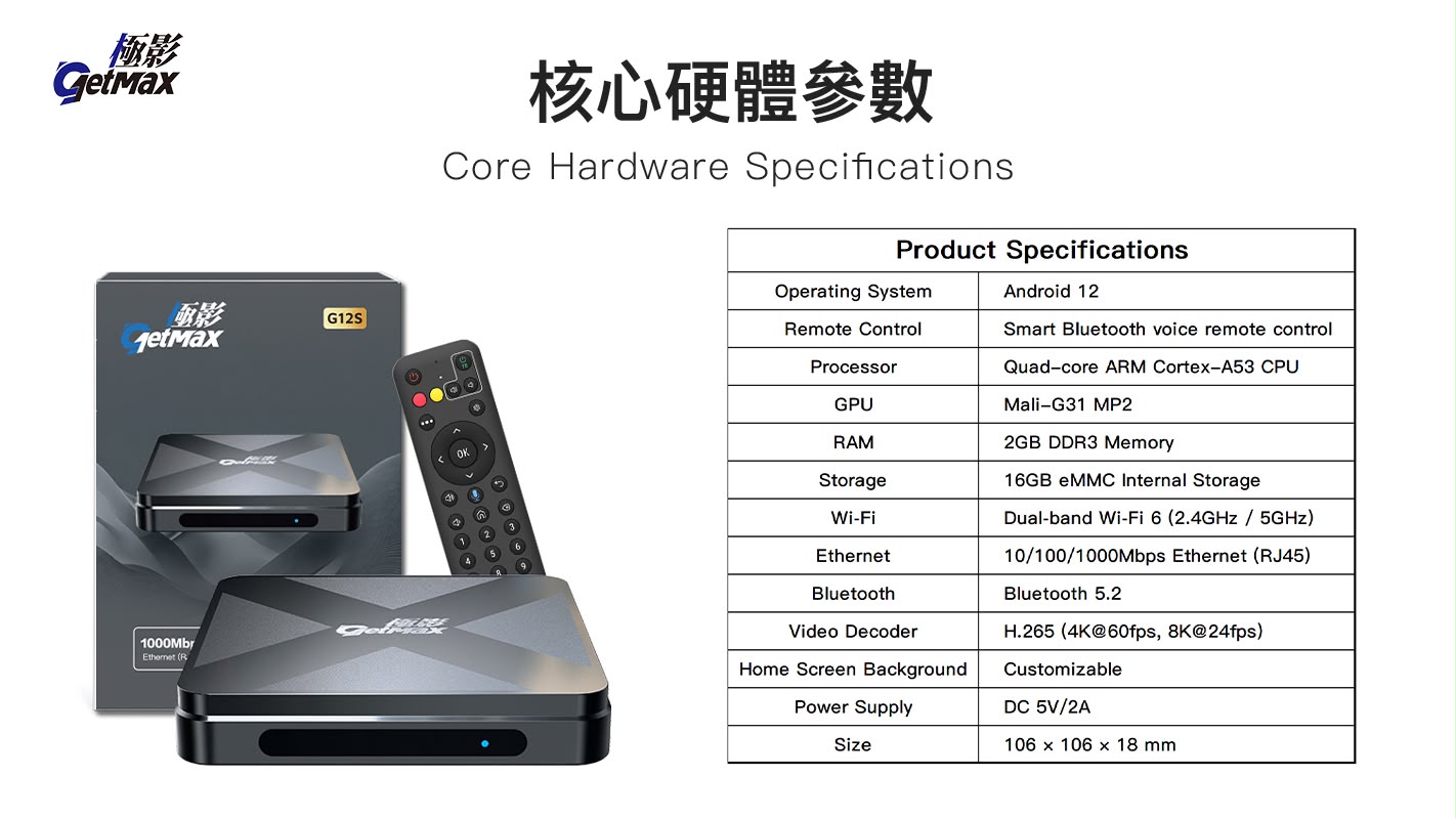 包郵🌟香港行貨🌟18個月保養🌟 極影 GETMAX G12S 頂配旗艦電視盒