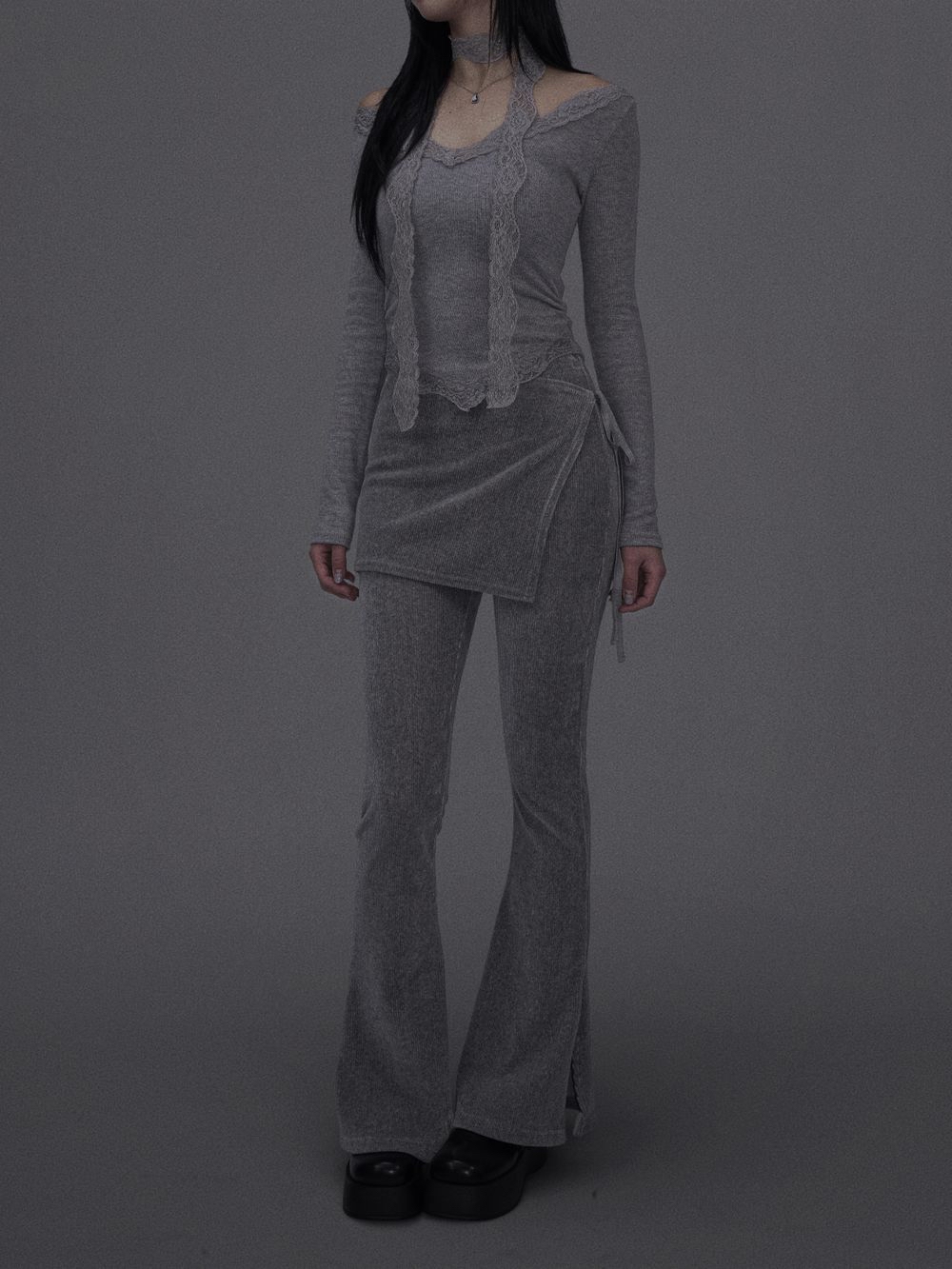 Lace V-Neck Top and Scarf Set