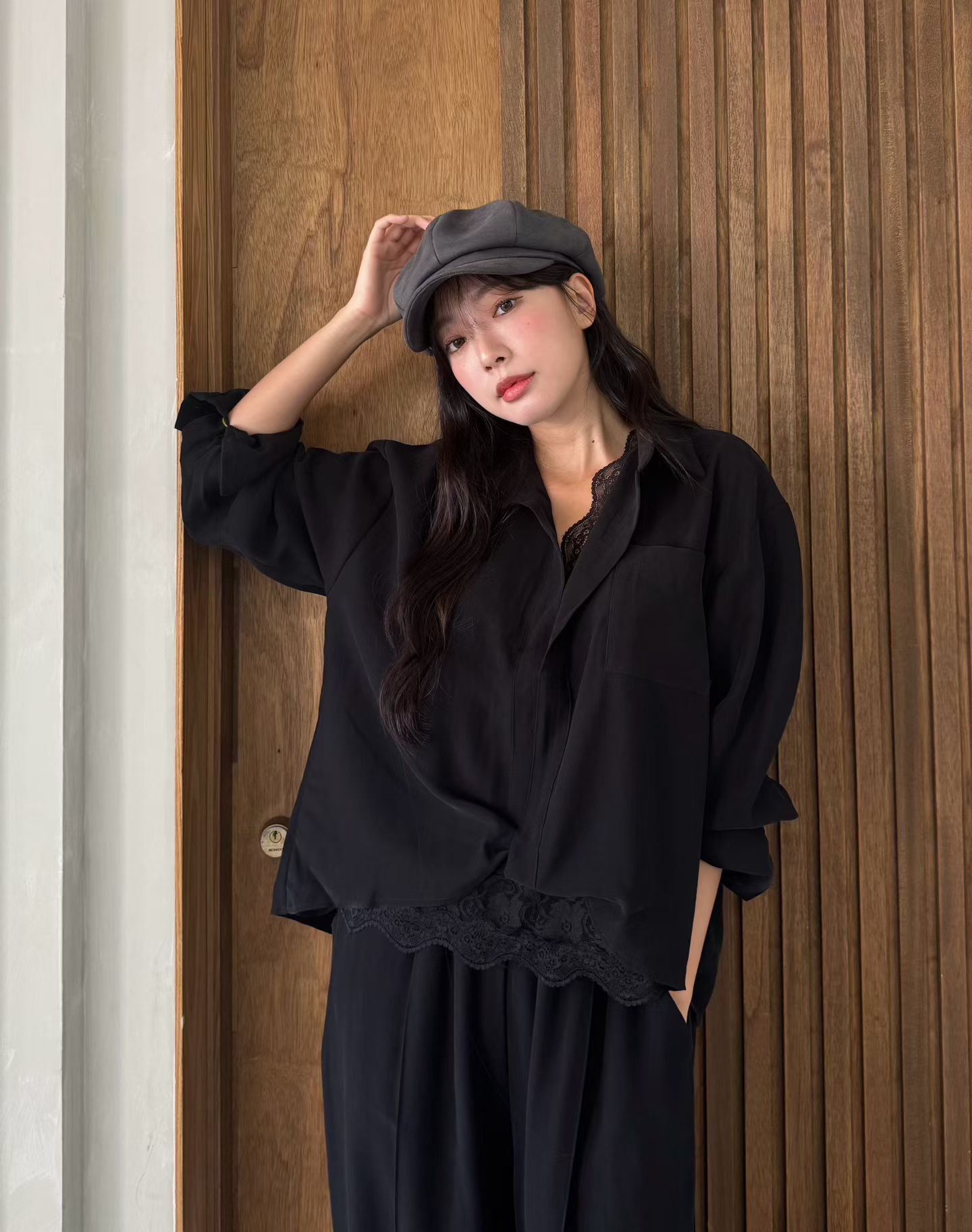 MA1 拼lace blouse 