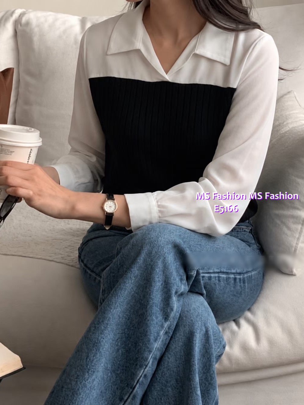 E5166 拼直紋pattern top