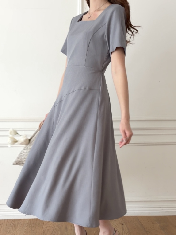 Asymmetric Striped Dress (Grey)