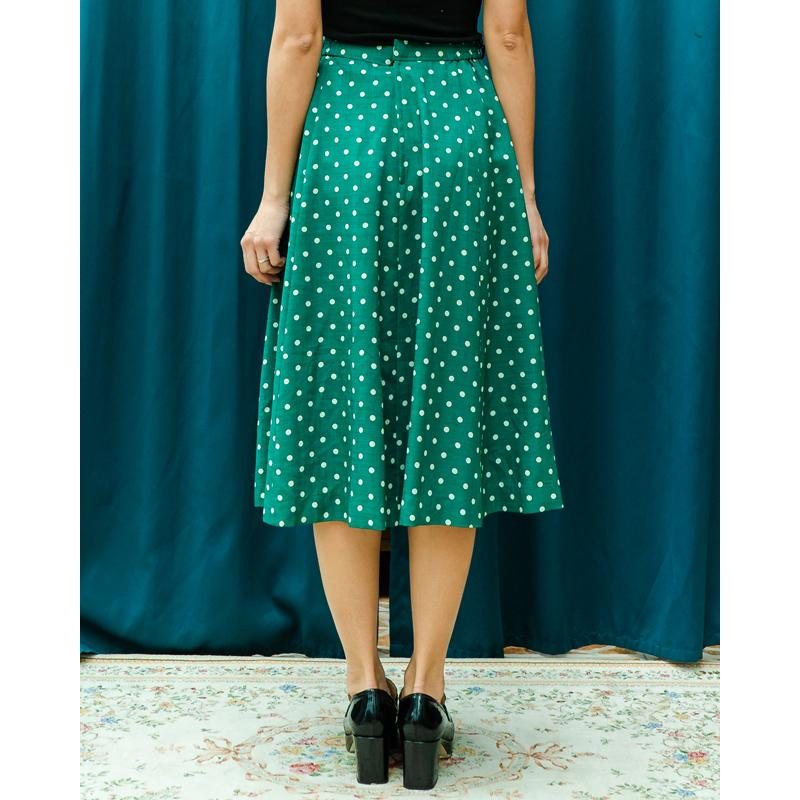 Vintage Japan White Polka Dot on Green Swing Skirt - Waist 26.5~30" (MT1606-1)