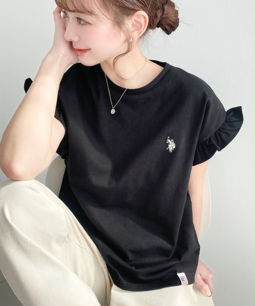 日本直送 【U.S. POLO ASSN.】經典刺繡荷葉袖上衣