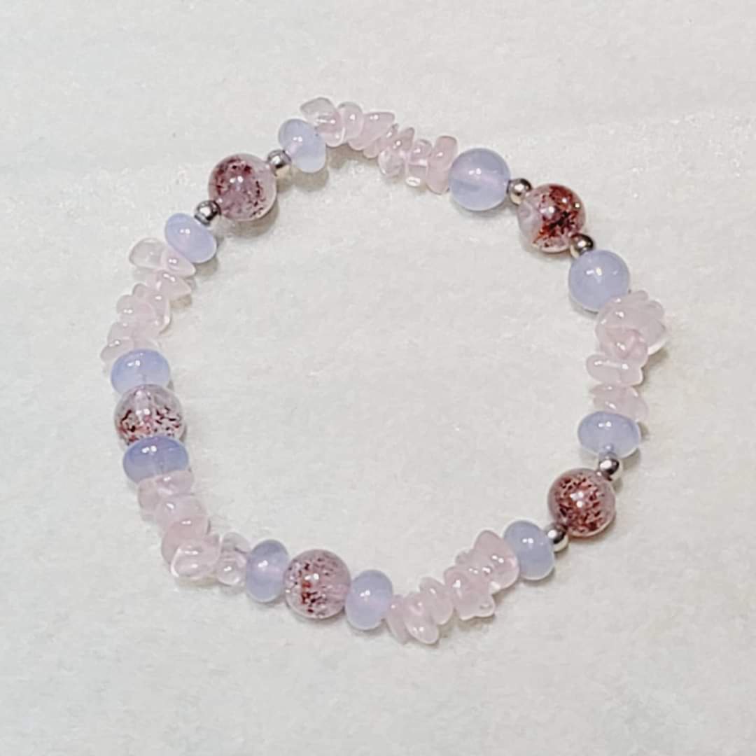 超級7粉紅晶藍玉髓手鏈