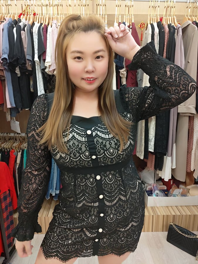 TW#3852L 镂空蕾丝长袖连衣裙