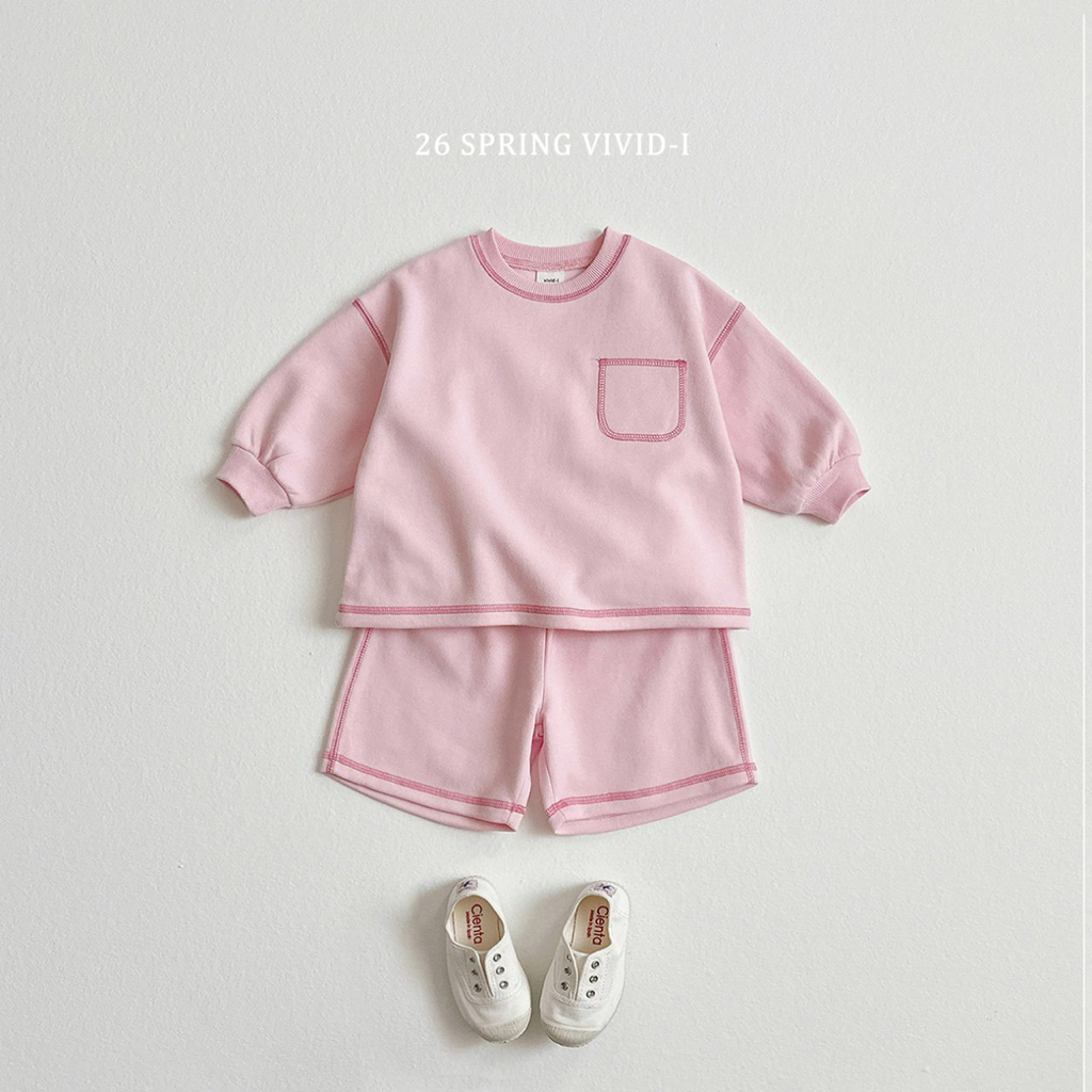 🌸預訂 韓國直送🌸🇰🇷VIVIDI四色口袋撞色縫線長袖短褲上下套裝