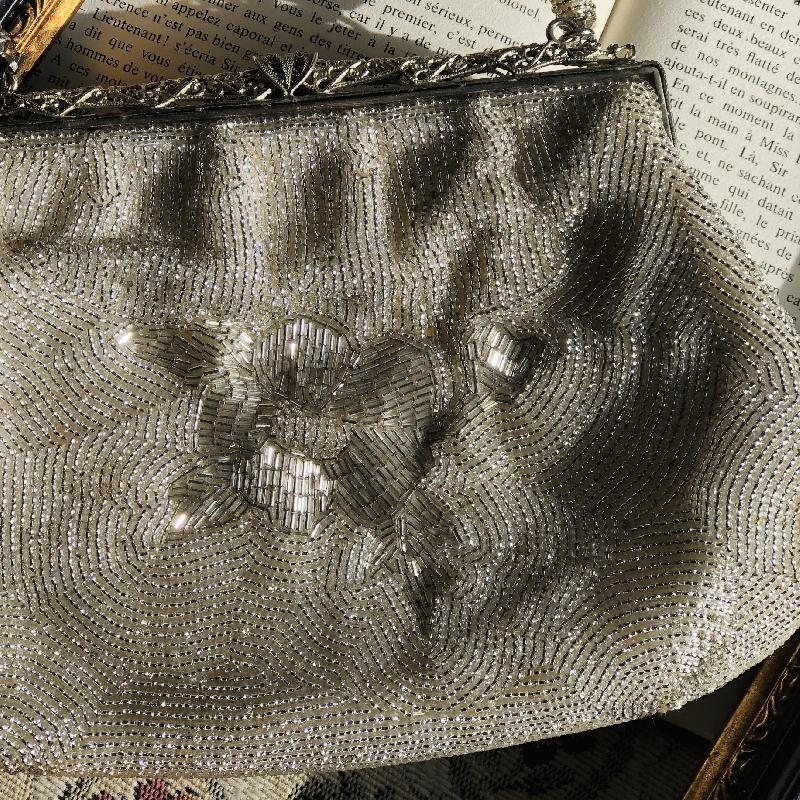 Vintage Japanese Elegant Silver Tube Bead Floral Pattern Handmade Evening Purse (MT1617)
