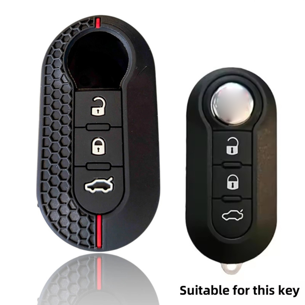 適用菲亞特500X硅膠鑰匙套 A款折疊3鍵 黑色紅線 UA0541