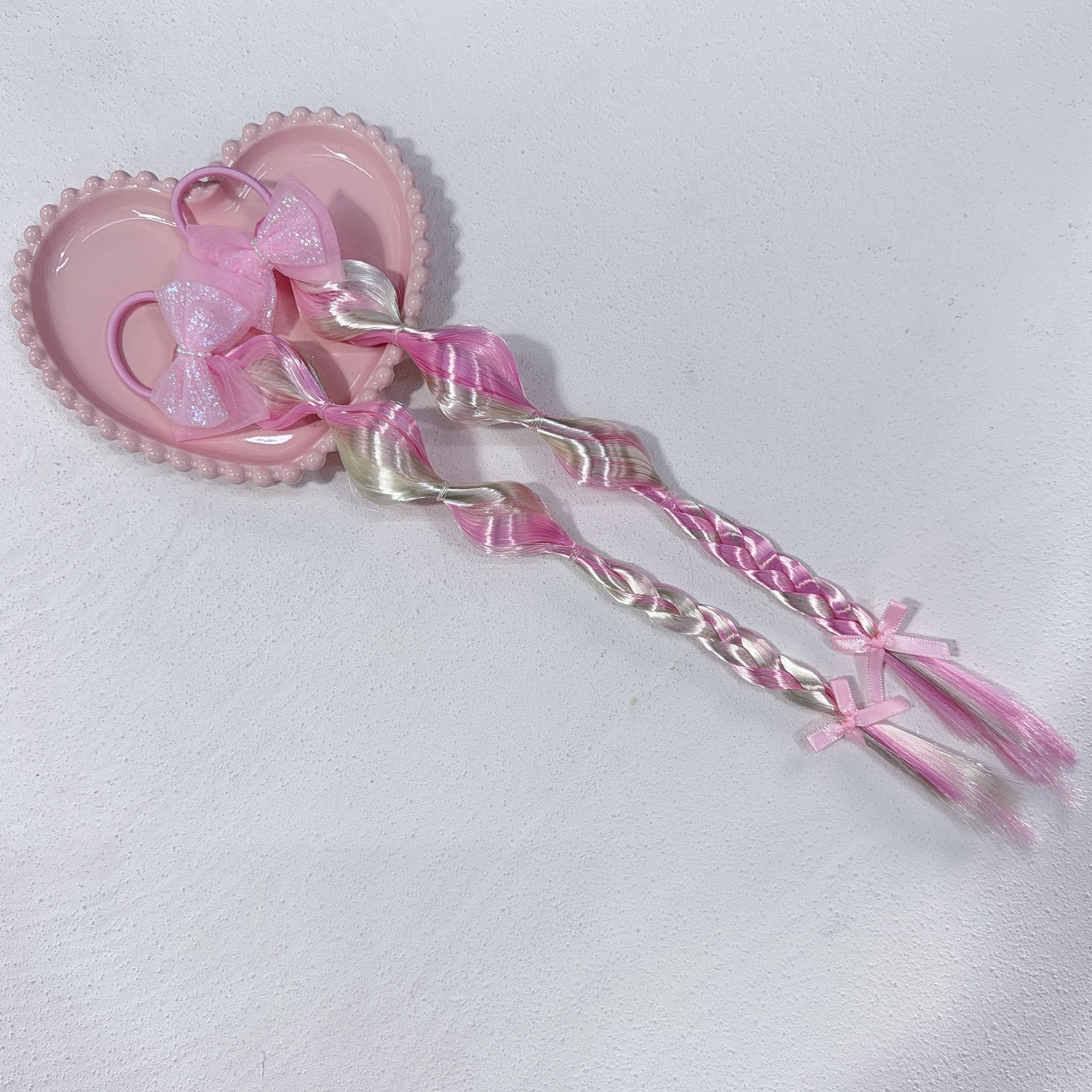 Girls Colorful Bubble Braids Wig Hair Ties with Glitter Bow 女孩繽紛泡泡假髮辮子髮圈附閃亮蝴蝶結