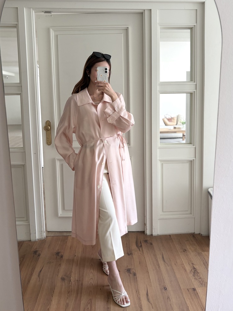 Silky Belted Trench Coat (Pink)