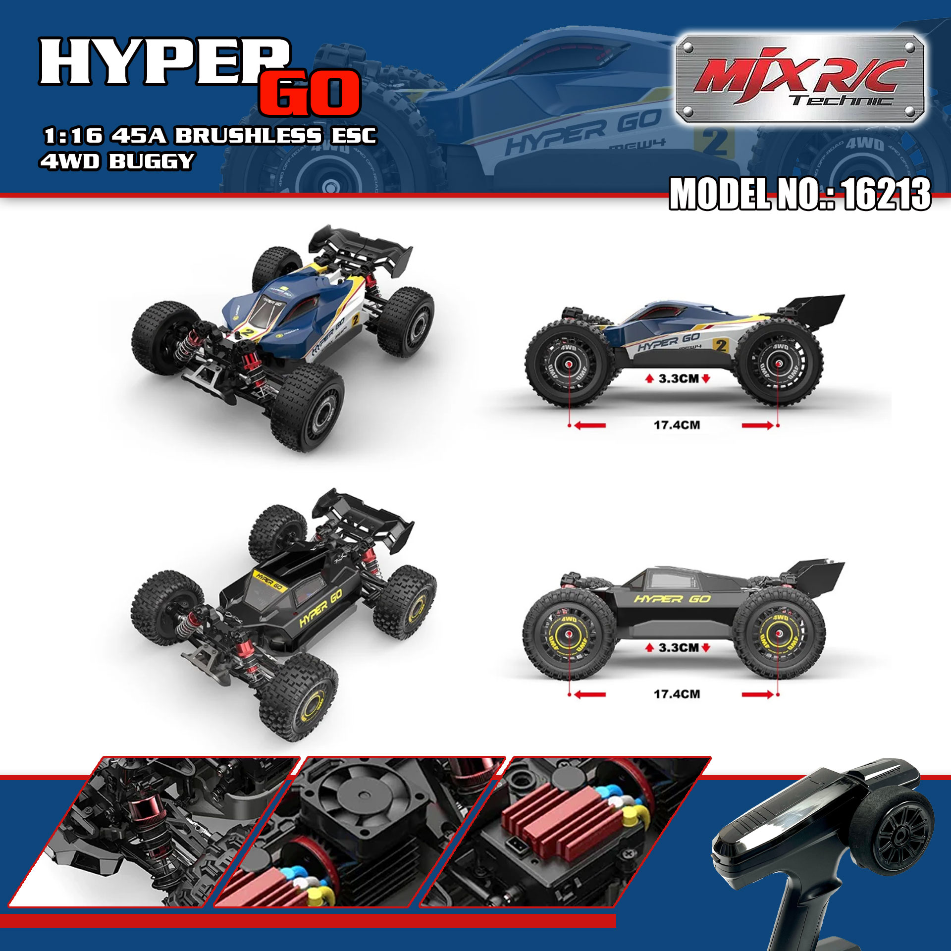全新 美嘉欣 MJX R/C 1:16 16213 無刷越野車 | 雙車殼及2套車軩 | 金屬齒輪 | 油壓避震 | 可用2s-3s電 | 最高速約60KM/H