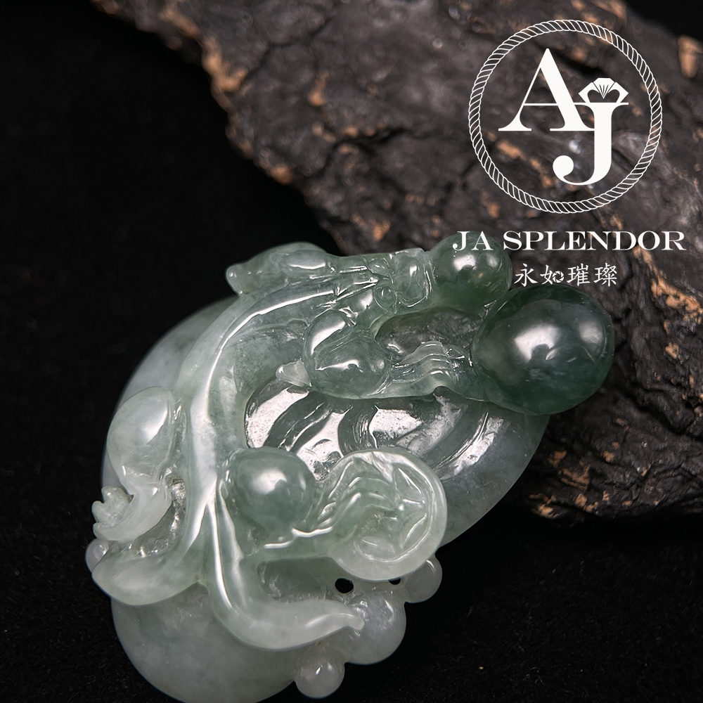 JN-3365 天然翡翠A玉 冰種精雕俏色招財如意貔貅吊墜