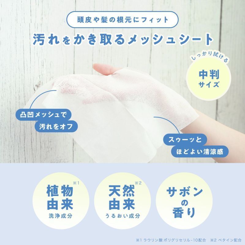 隨身乾洗洗髮片｜免沖洗網狀潔髮濕巾／弱酸性・薩本香氣・植物潔淨配方 平行進口