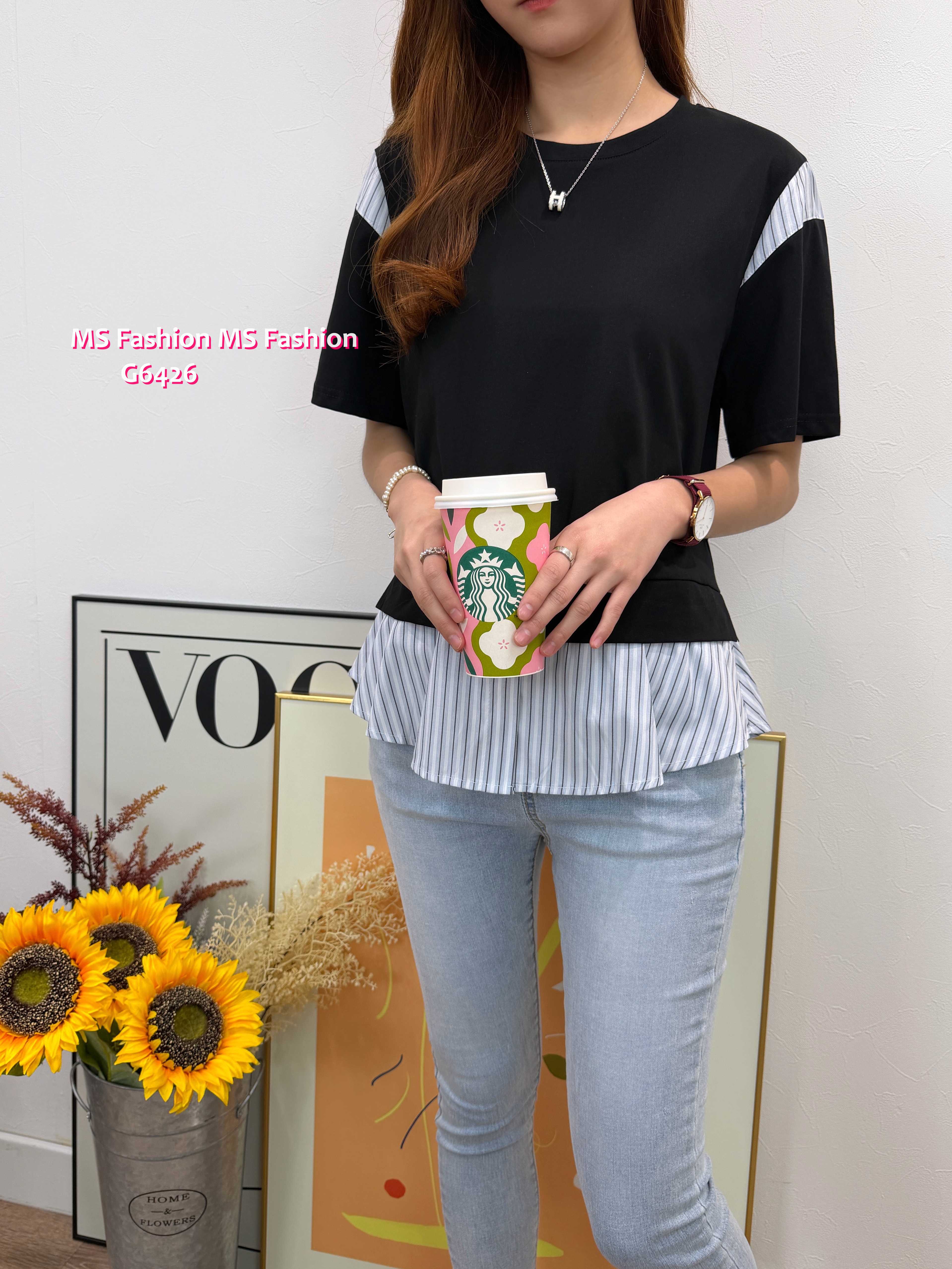 G6426 拼條子pattern top