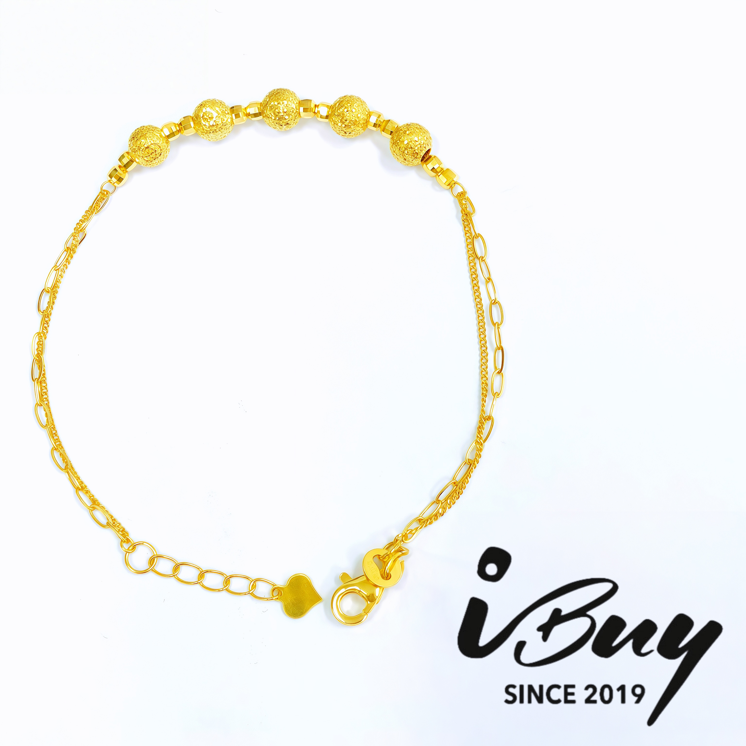 916 GOLD DISCO BEAD AB FANCY BRACELET 16-18CM 916 金 双链混搭磨砂珠手链 16-18cm