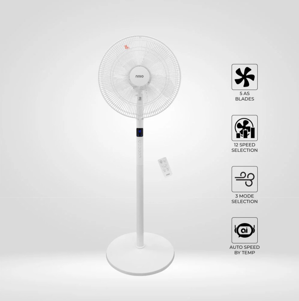 16” DC Motor Stand Fan With Remote Control, 12 Speed, 3 Mode, Auto Temp (N1650DCSFR)