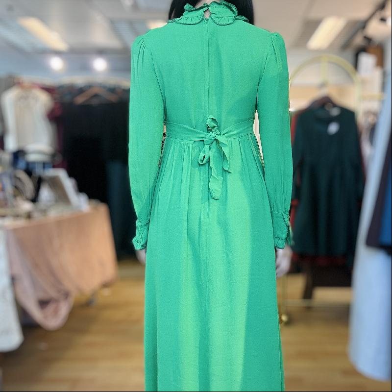 Vintage 1970s Victorian-Inspired Prairie Green Maxi Dress (MT2567)