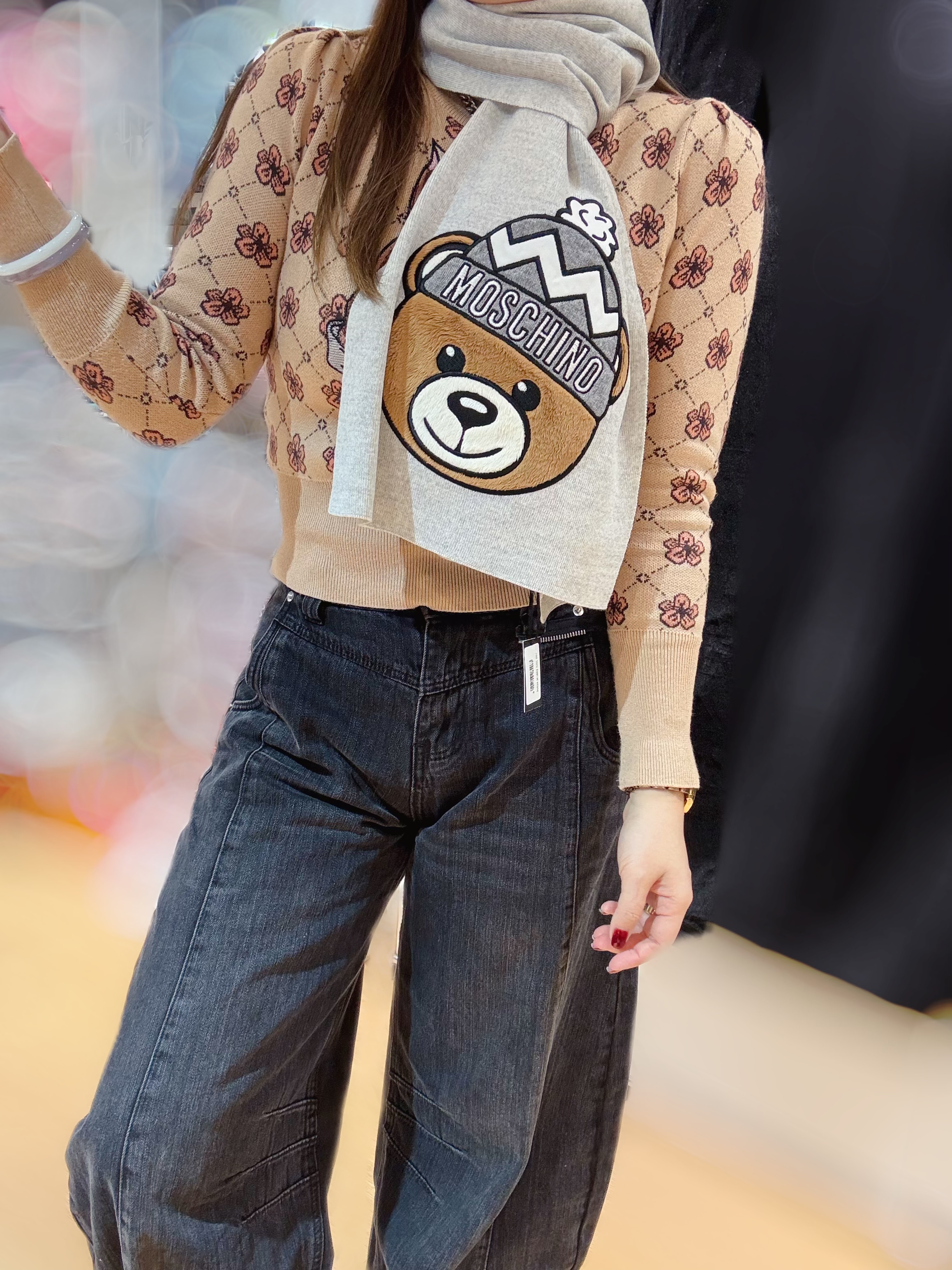 Moschino scarf grey/bear