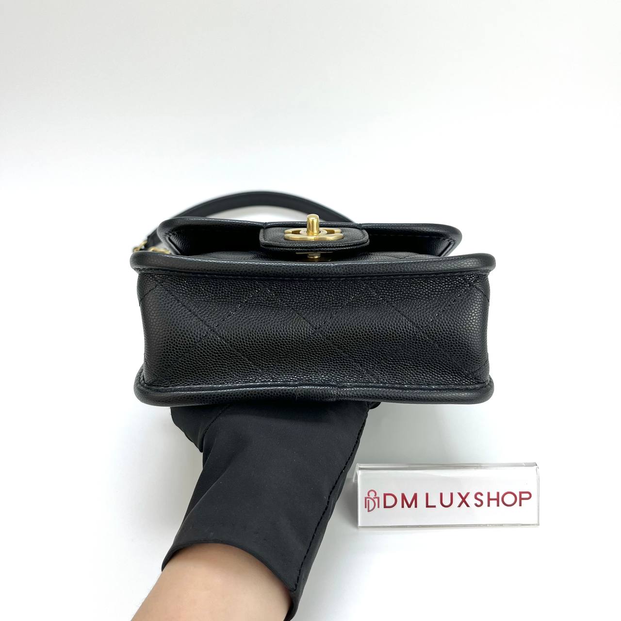 Chanel Black Caviar 25B Lucky Clover Top Handle Flap Bag GHW (Microchip)