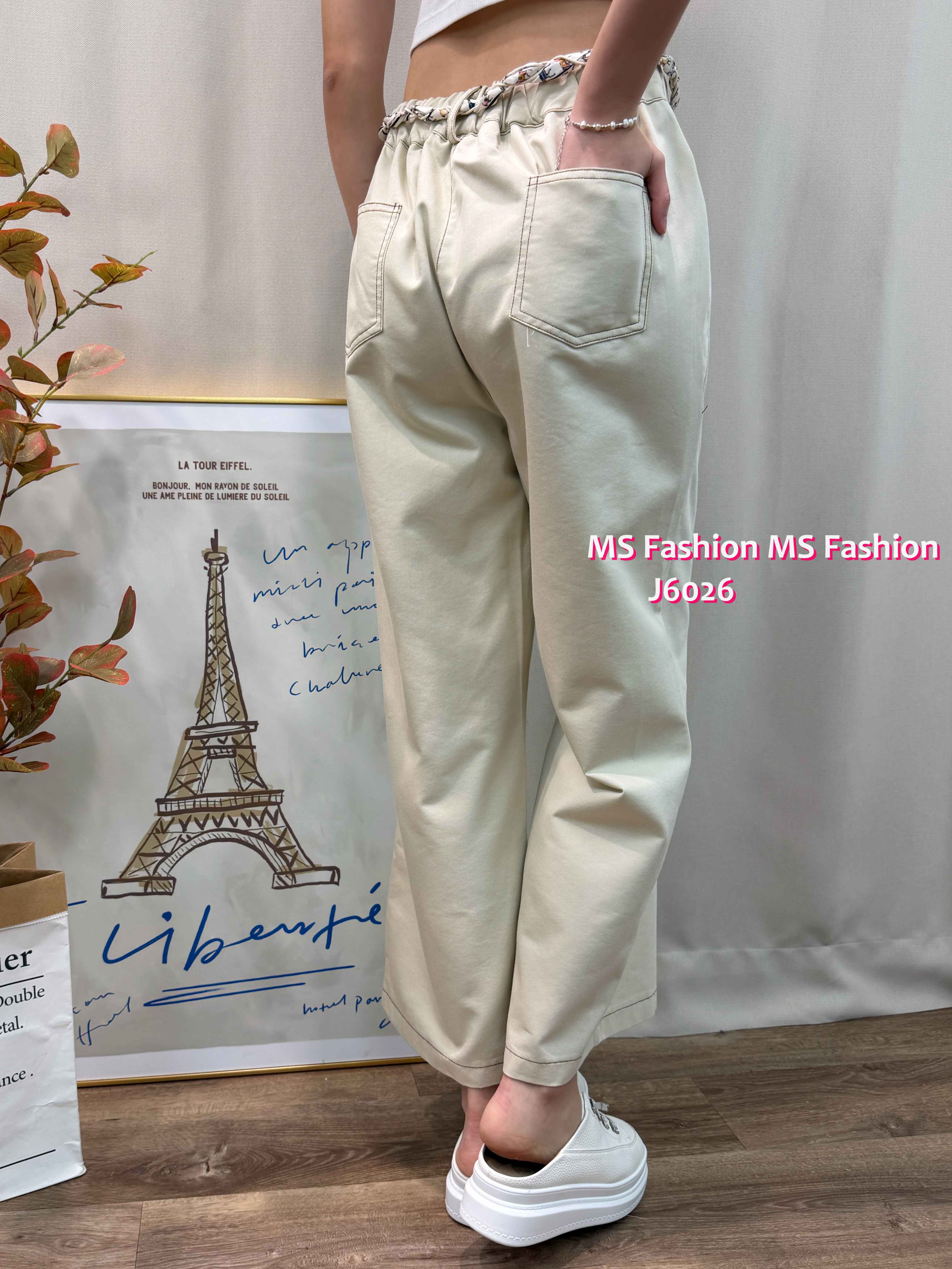 J6026 韓國🇰🇷花布腰帶闊筒褲