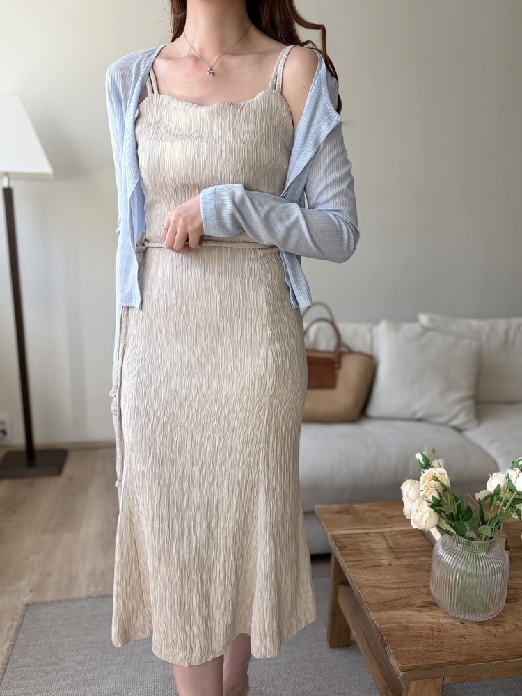 Romance Slim Cami Dress (Beige)