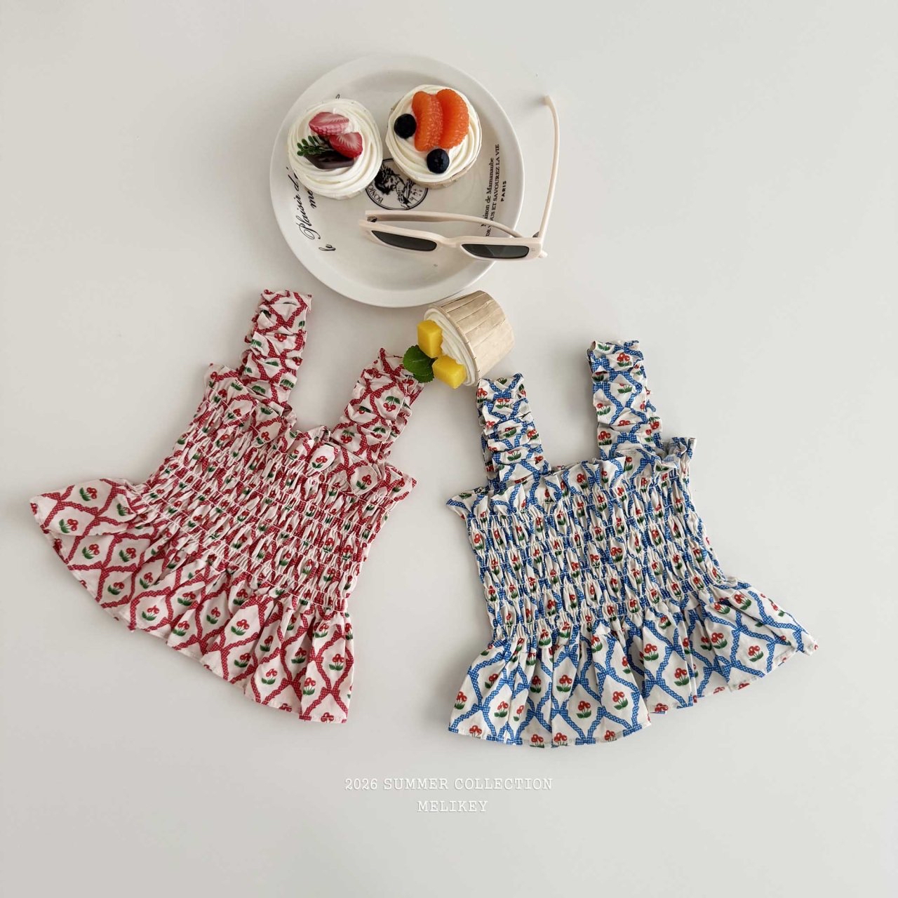 Cherry Ribbon Tucking Blouse