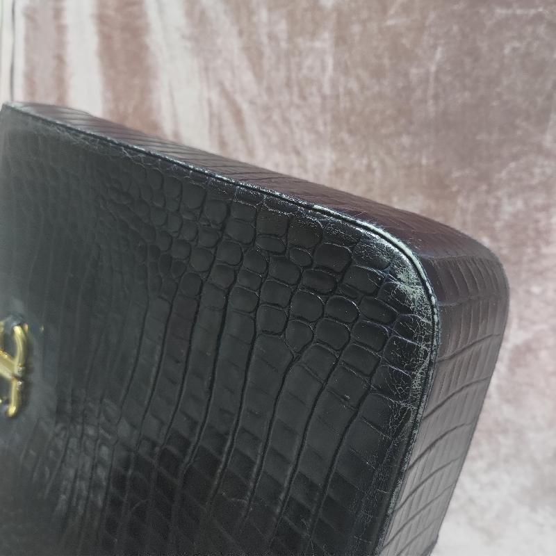 Vintage Salvatore Ferragamo Dark Blue Embossed Leather With iconic Gancini Hardware Large Two Way Shoulder / Crossbody Bag (MT1815)