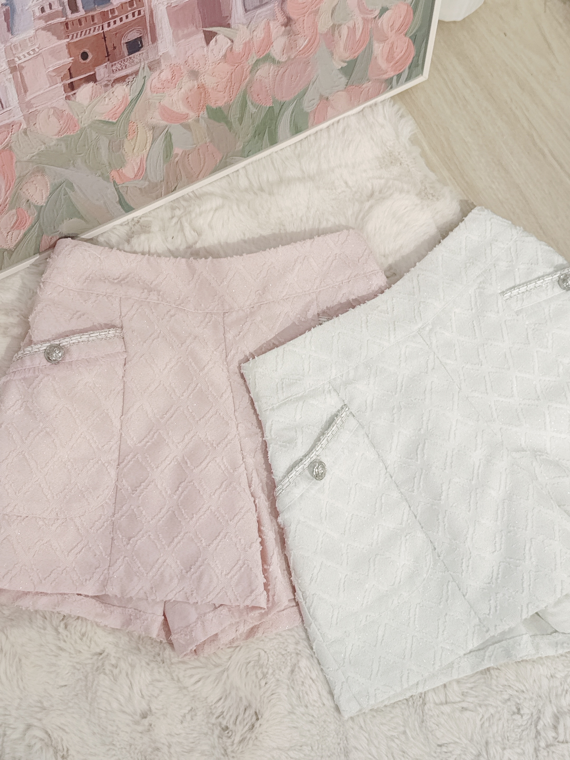 The Shimmer Denim Shorts with button
