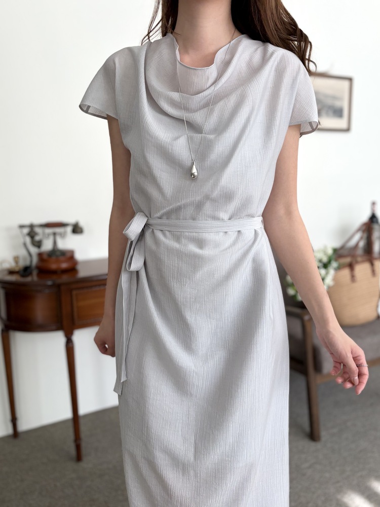 Draped Neck Dress with Inner Slip (Misty Blue)