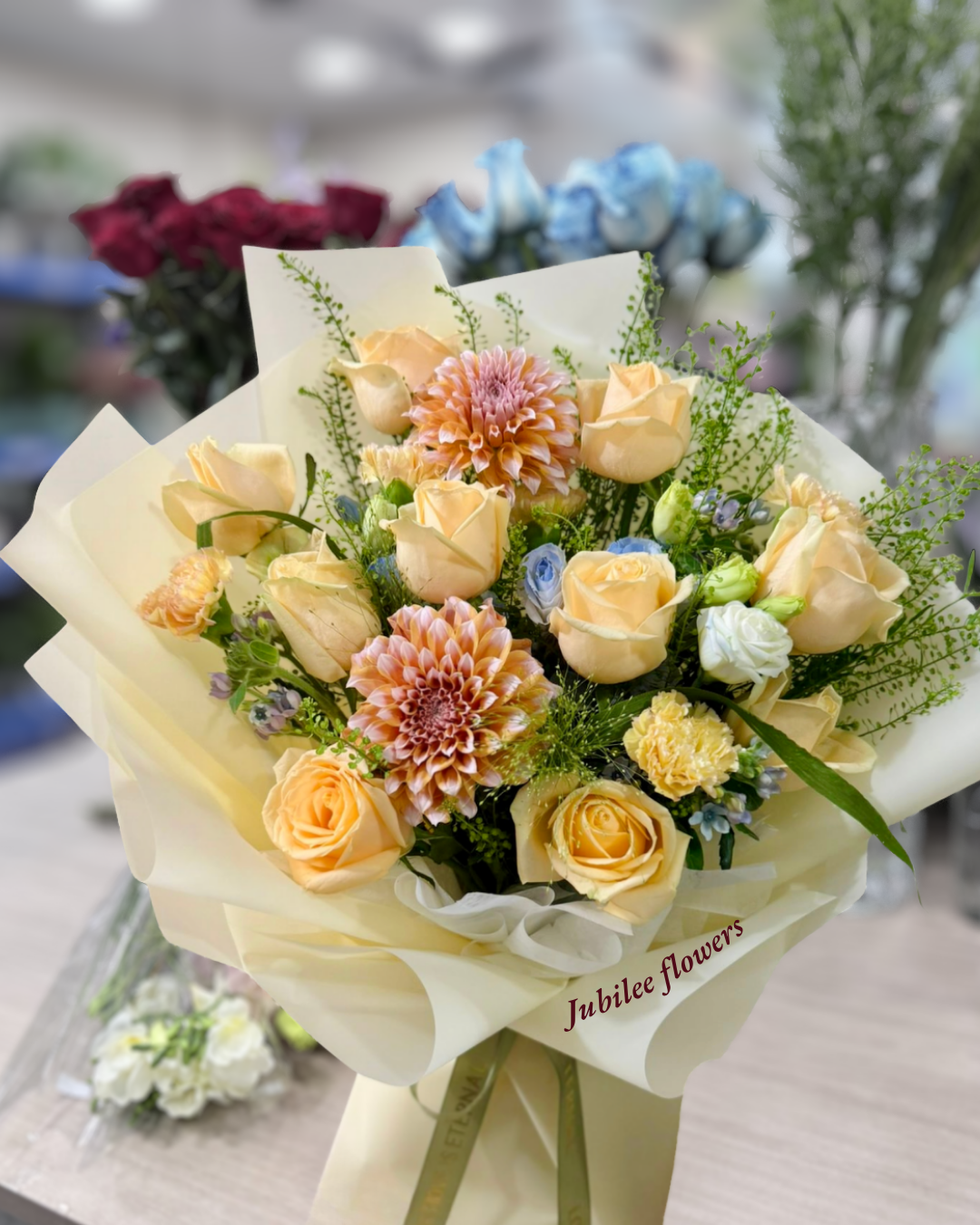 黃色玫瑰 大麗花 花束