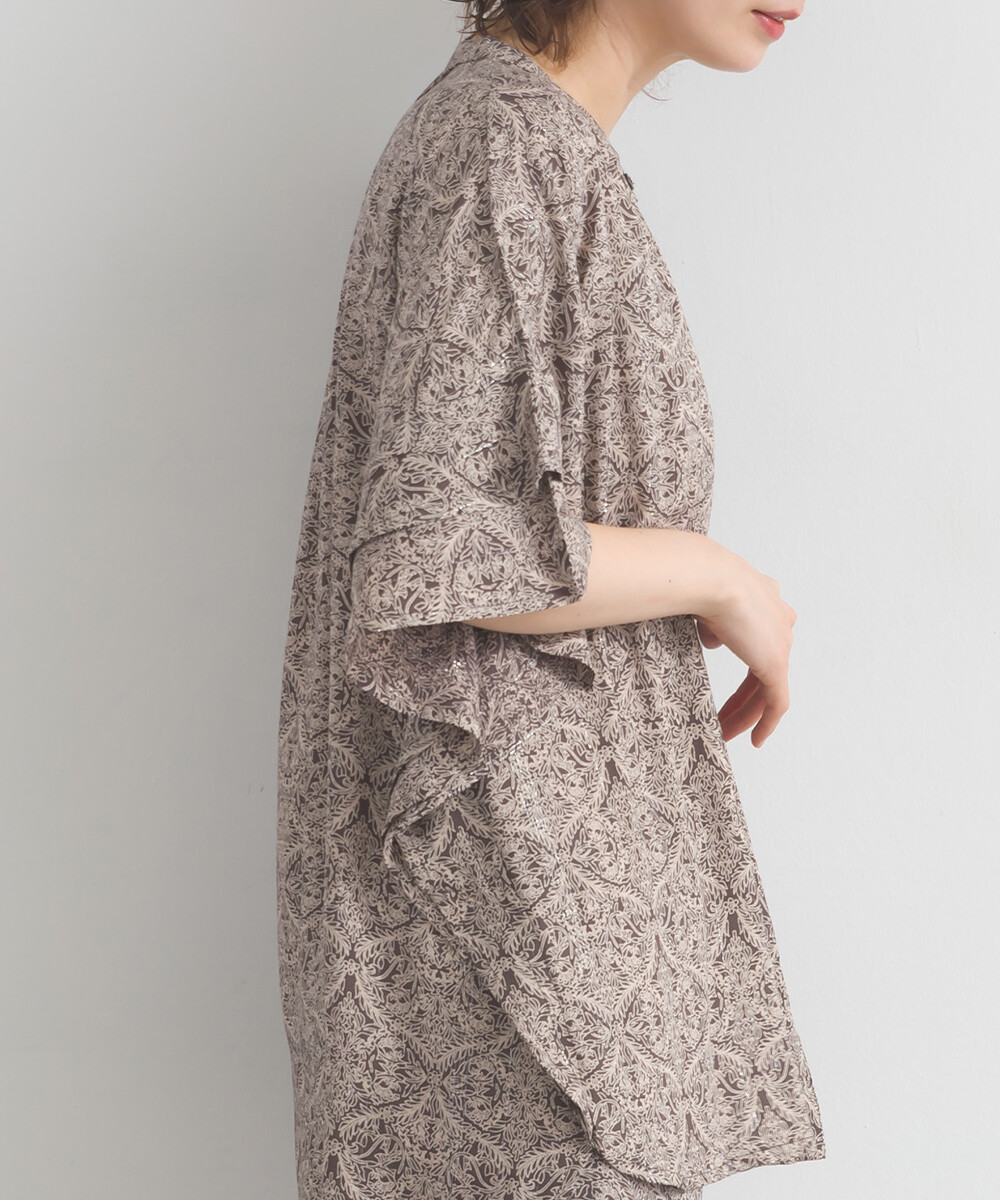 LP - 植物圖案鈕扣襯衫 (木碳色)