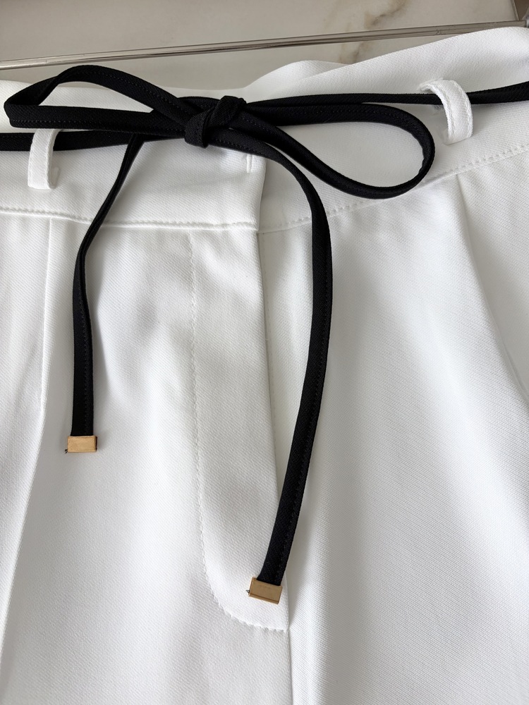 [超涼!!] Contrast Belt Wide Leg Slacks (White)