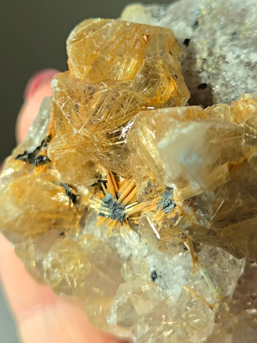 Golden starburst black hematite flower rutile quartz - RT1432