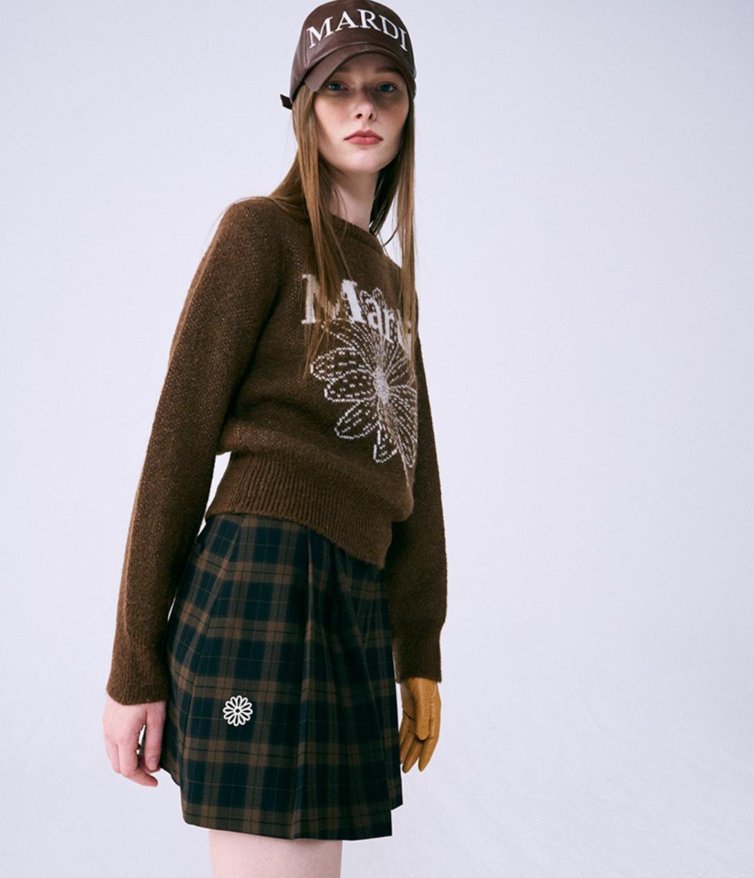 Mardi flower MINI SKIRT_BROWN CHECK CREAM 特價 Only Size s