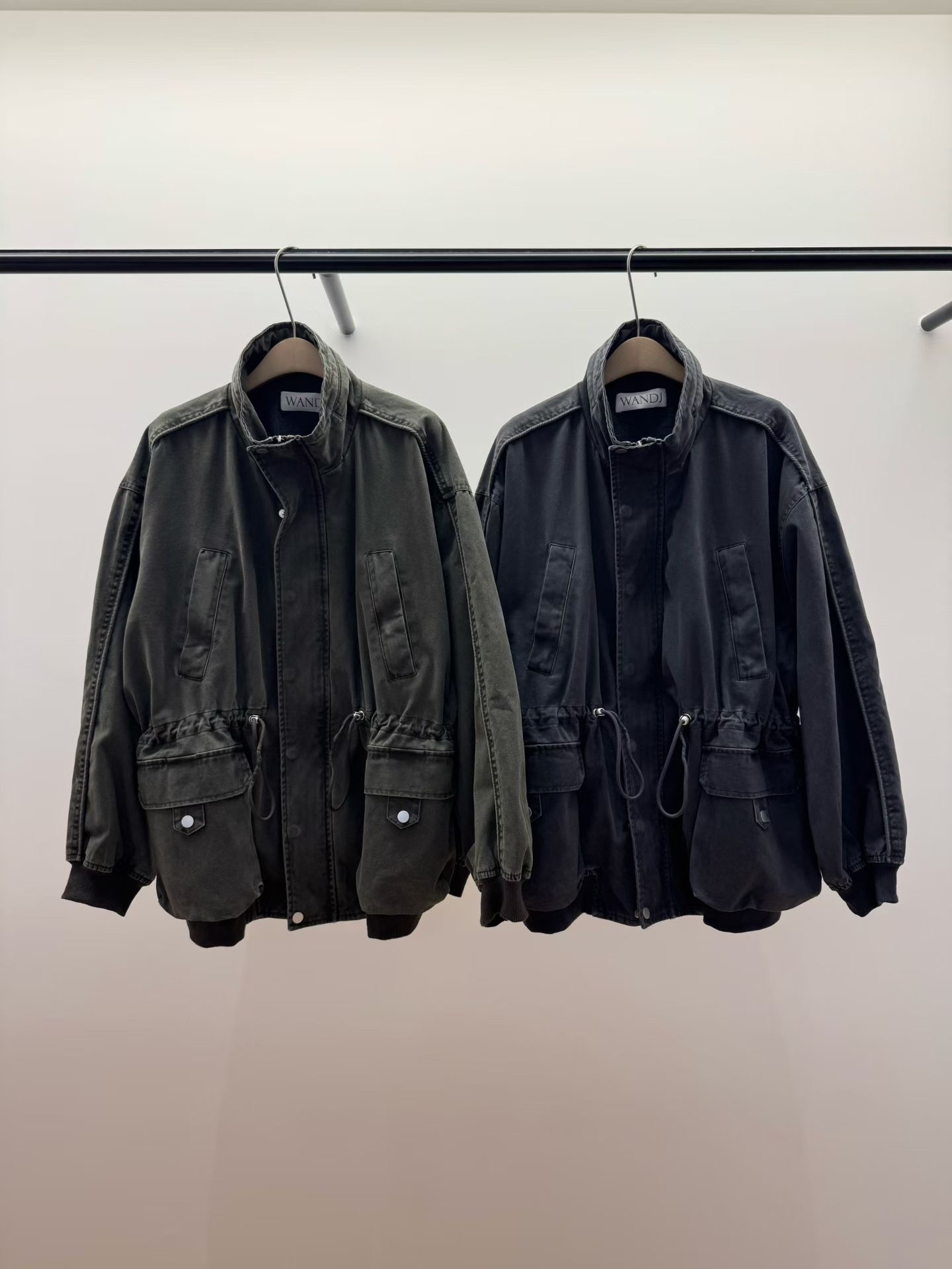 WJ13 立領抽繩水洗工裝外套