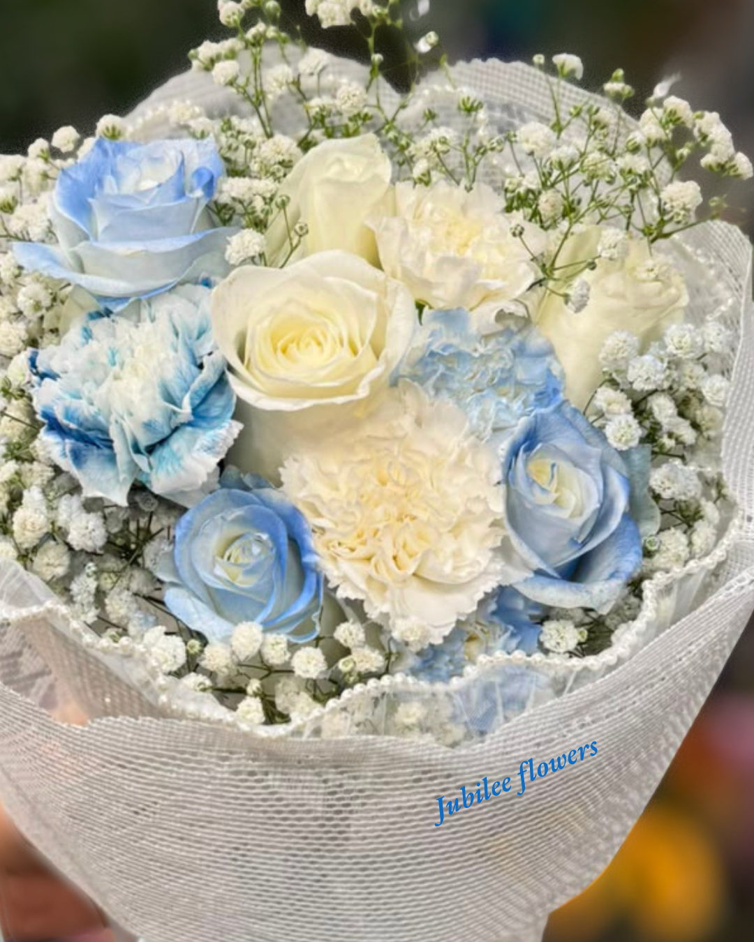 碎冰藍玫瑰 · 白玫瑰花束