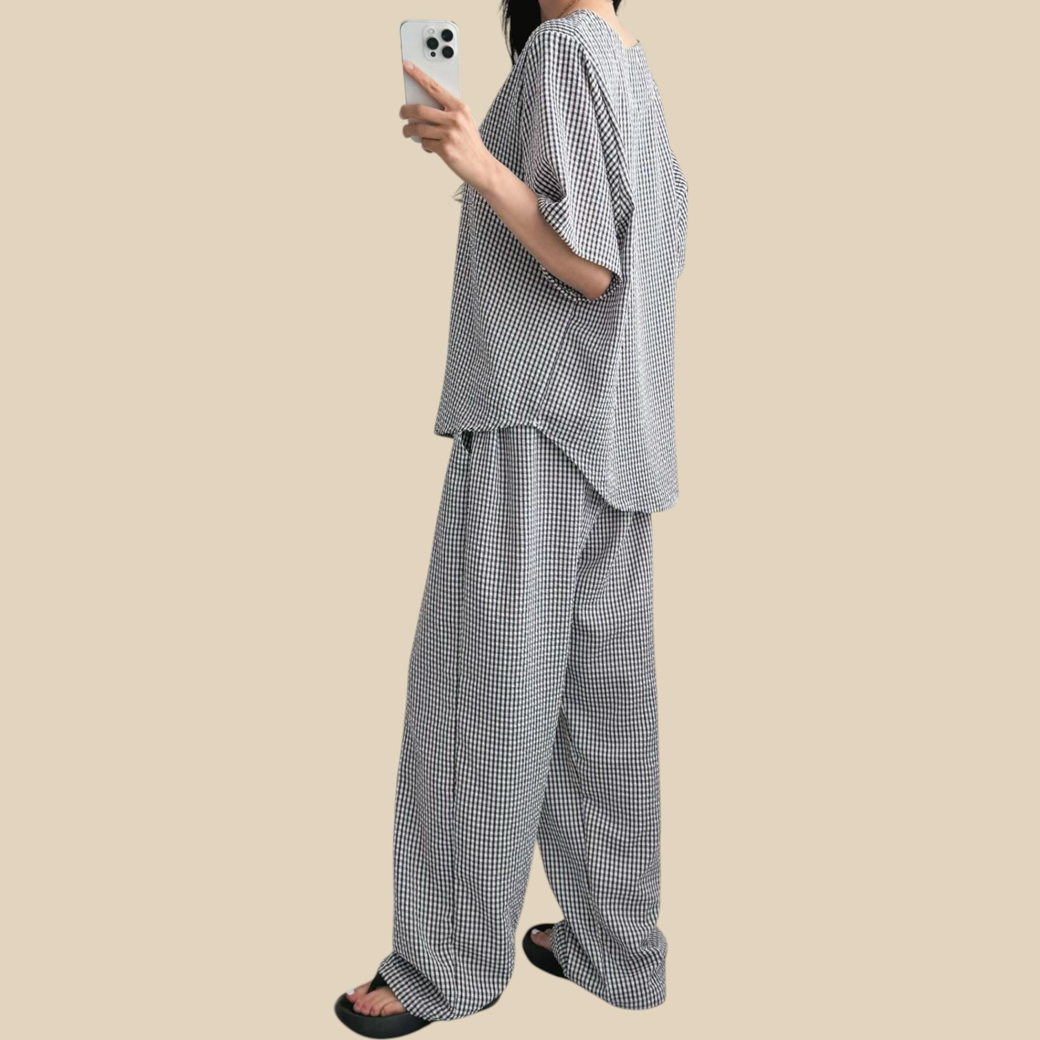 221430 圓領格仔Set