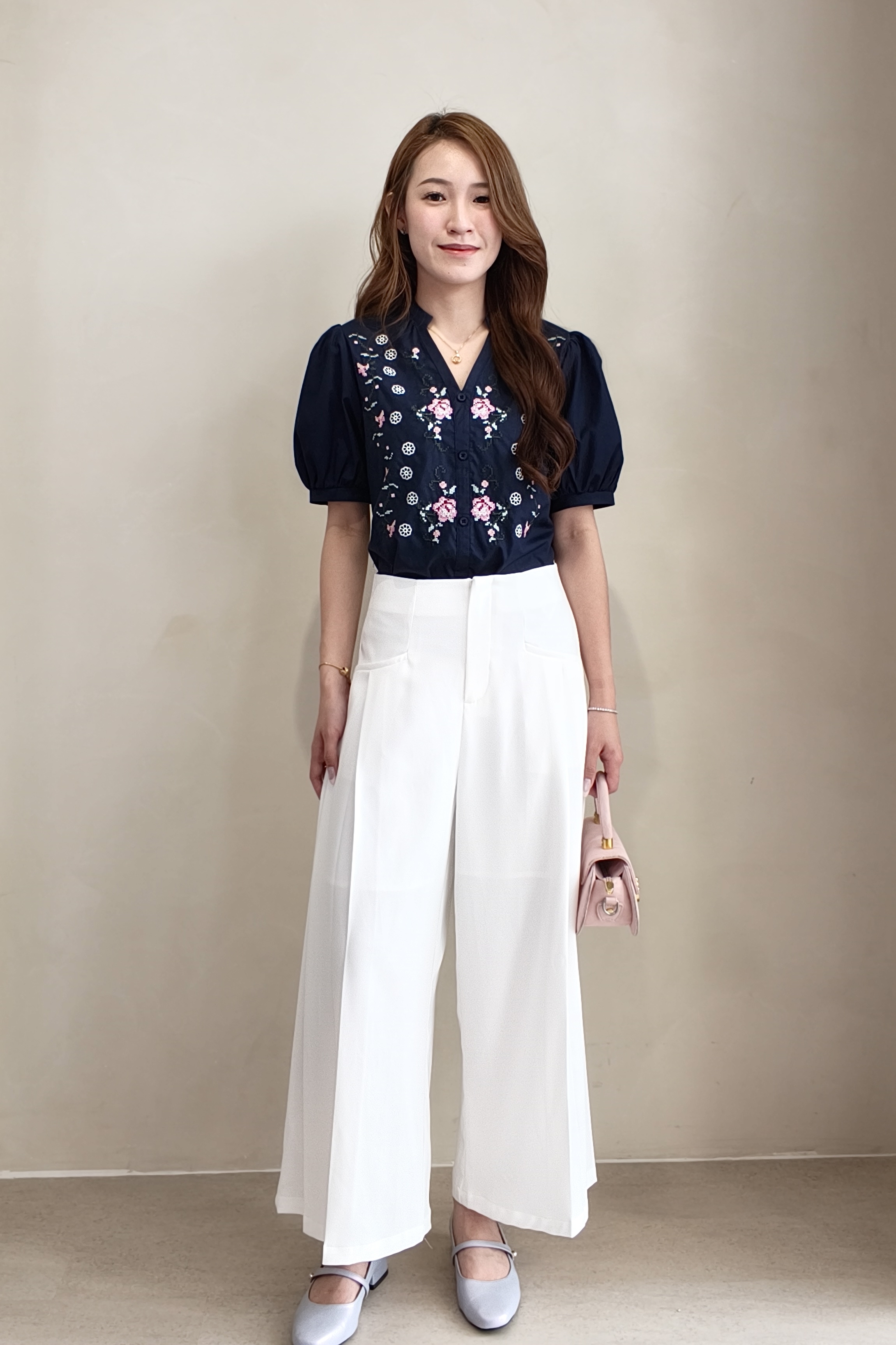 210603-1 High-Waisted Pleated Wide-Leg Pants