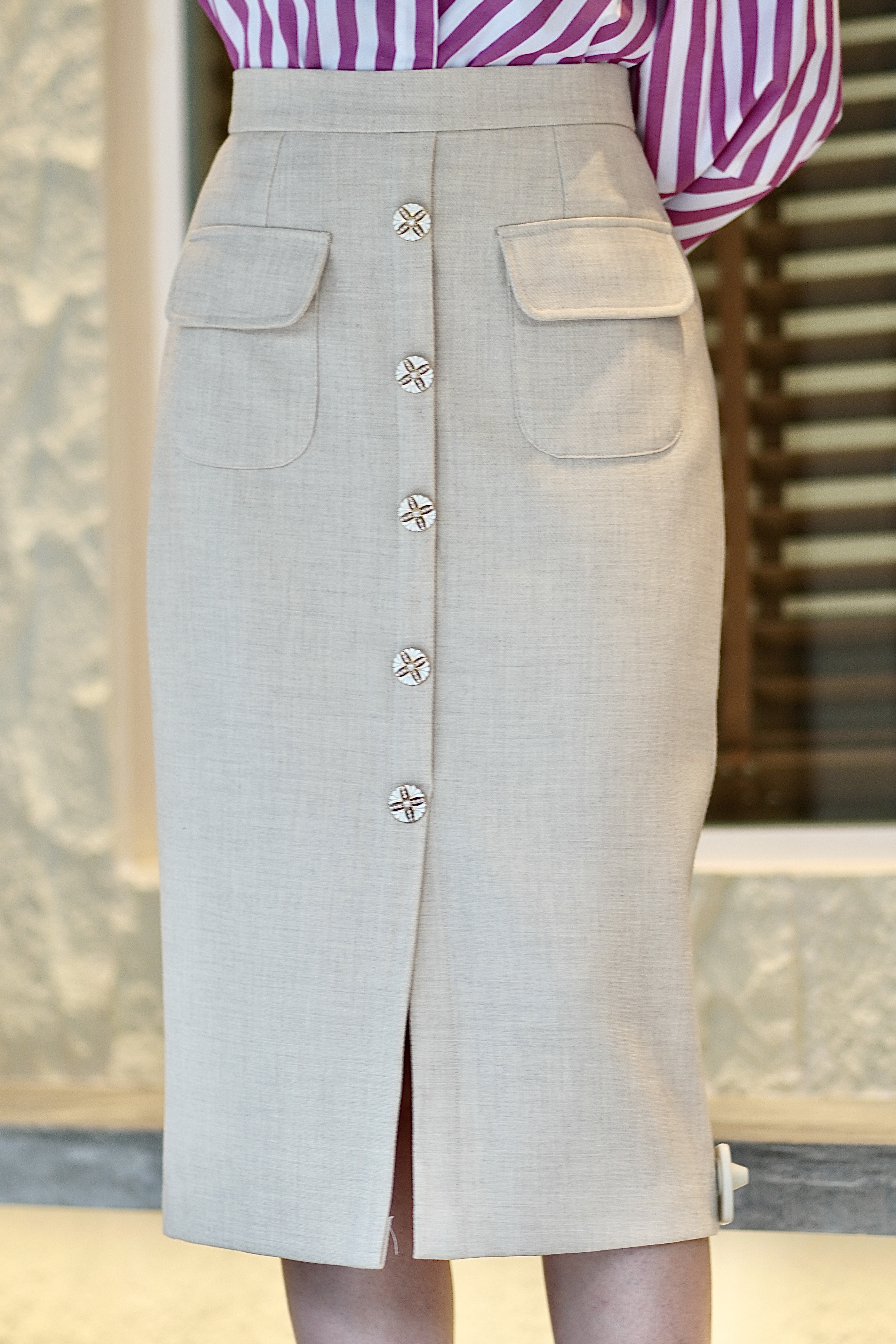 Lumière Button Pencil Skirt