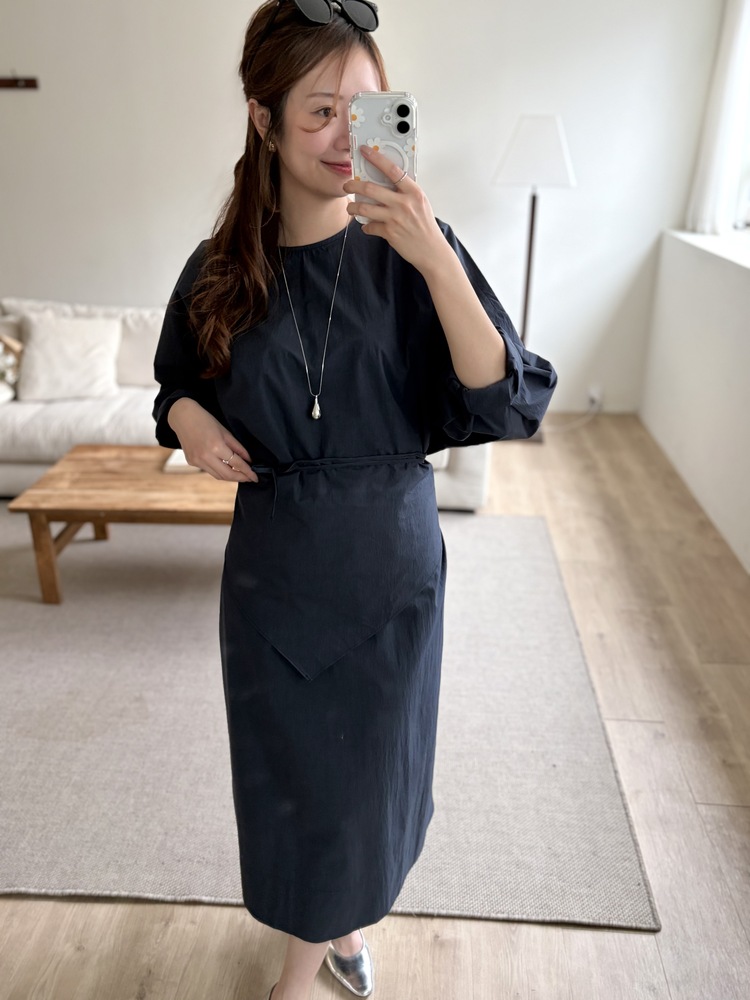 Wrap-Accent Dress (Navy)
